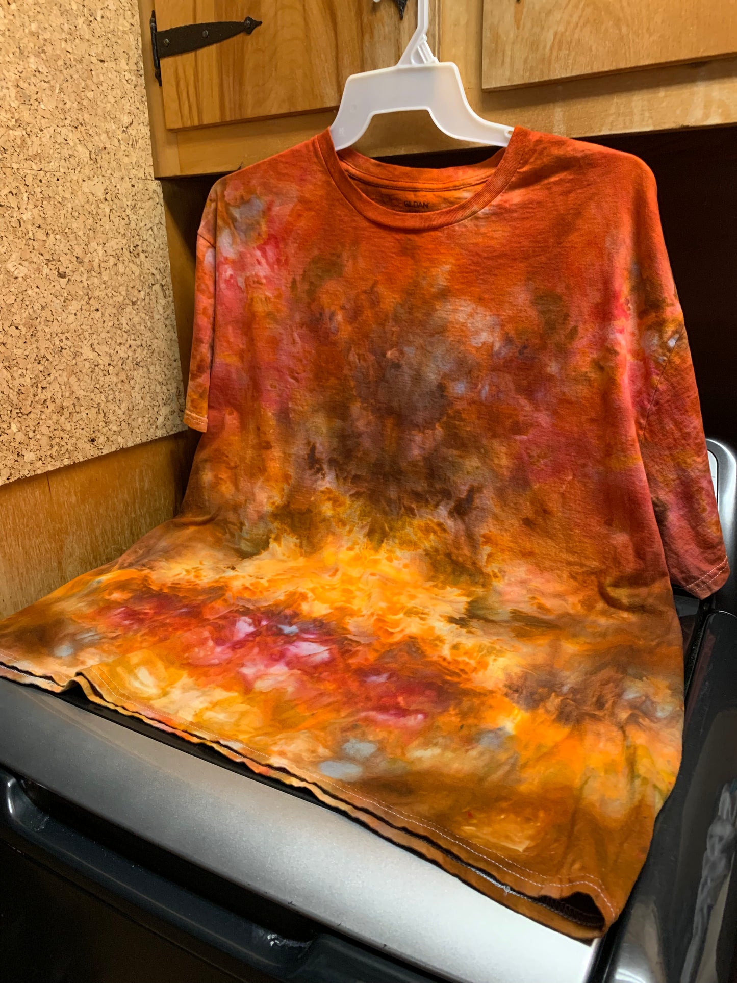 Mystery Orange Fall colored Ice Dye shirt 3X