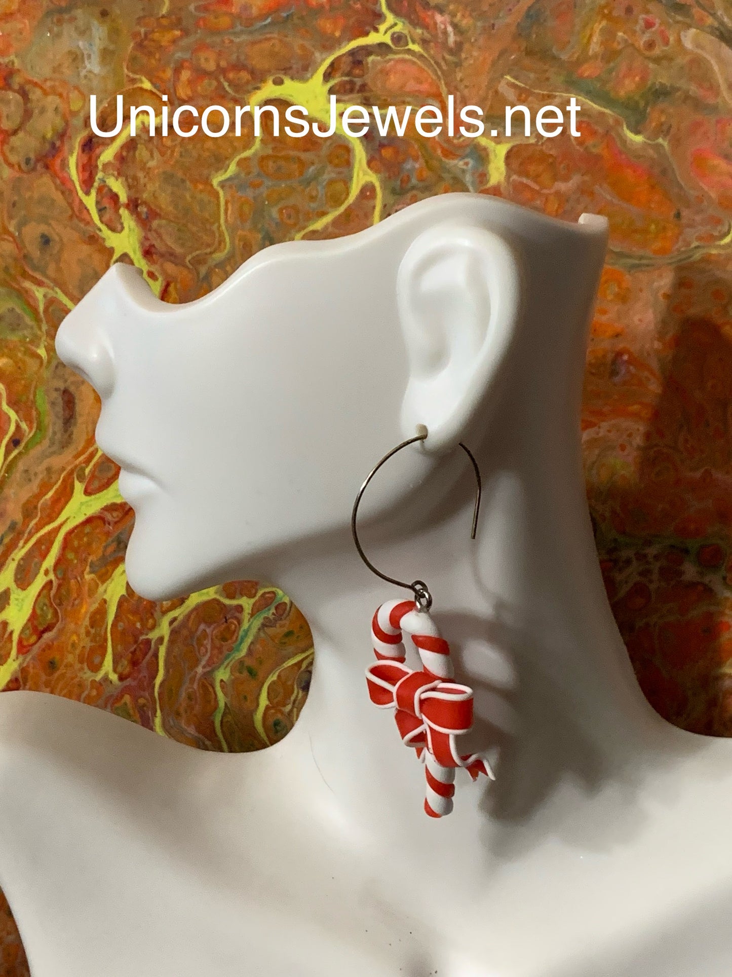Candy Cane with Bow Earrings