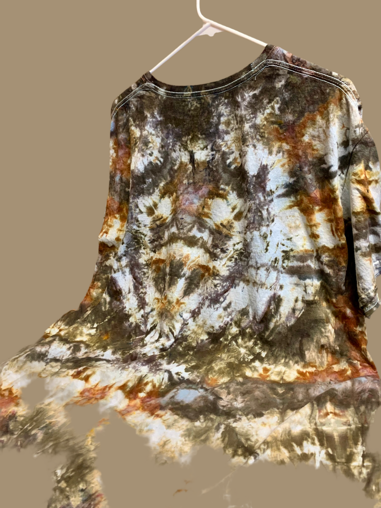 A 3X one of a kind tie dyed black brown Chaos  shirt