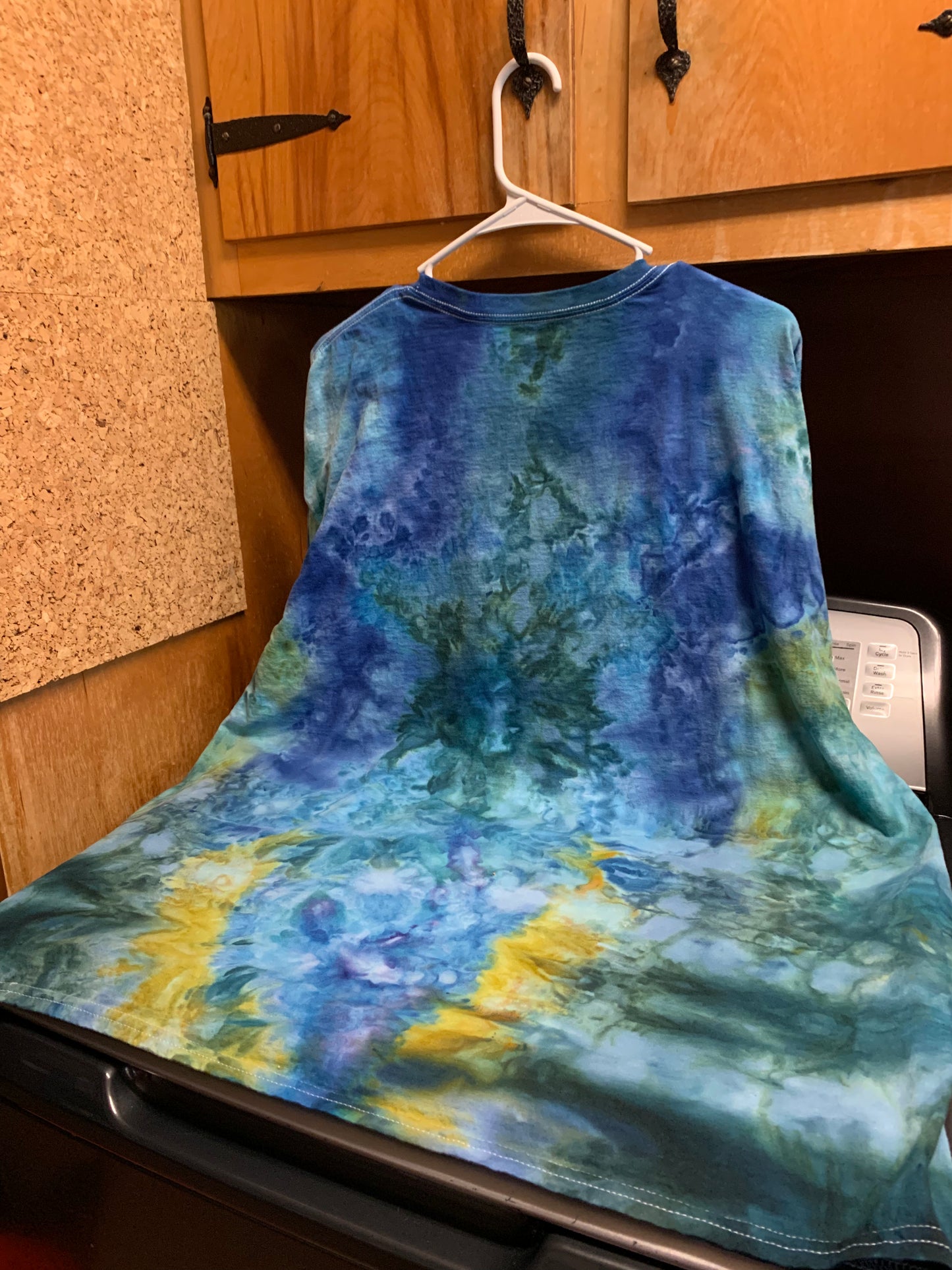 Yellow with some Blue Looking Patterning One OF A Kind Tie Dye 3X Shirt