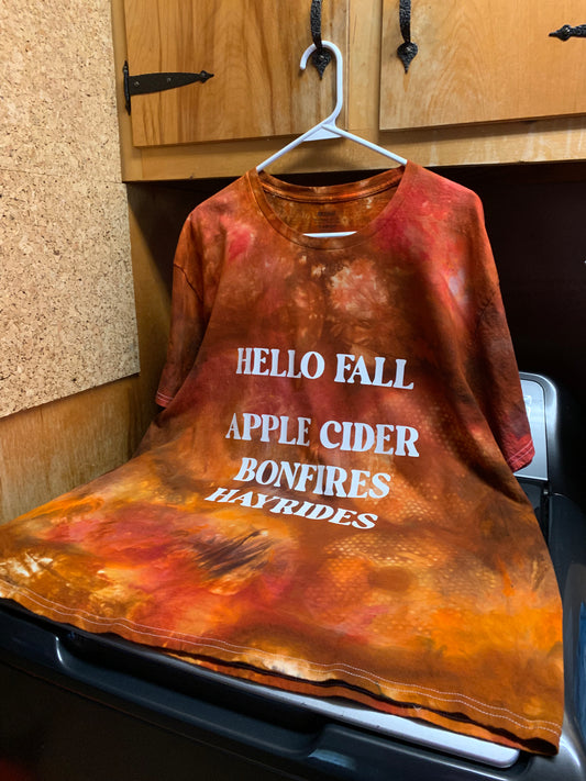 Beautiful 2X  Hello Fall Apple Cider,Bonfires & Hayrides  Tie Dye