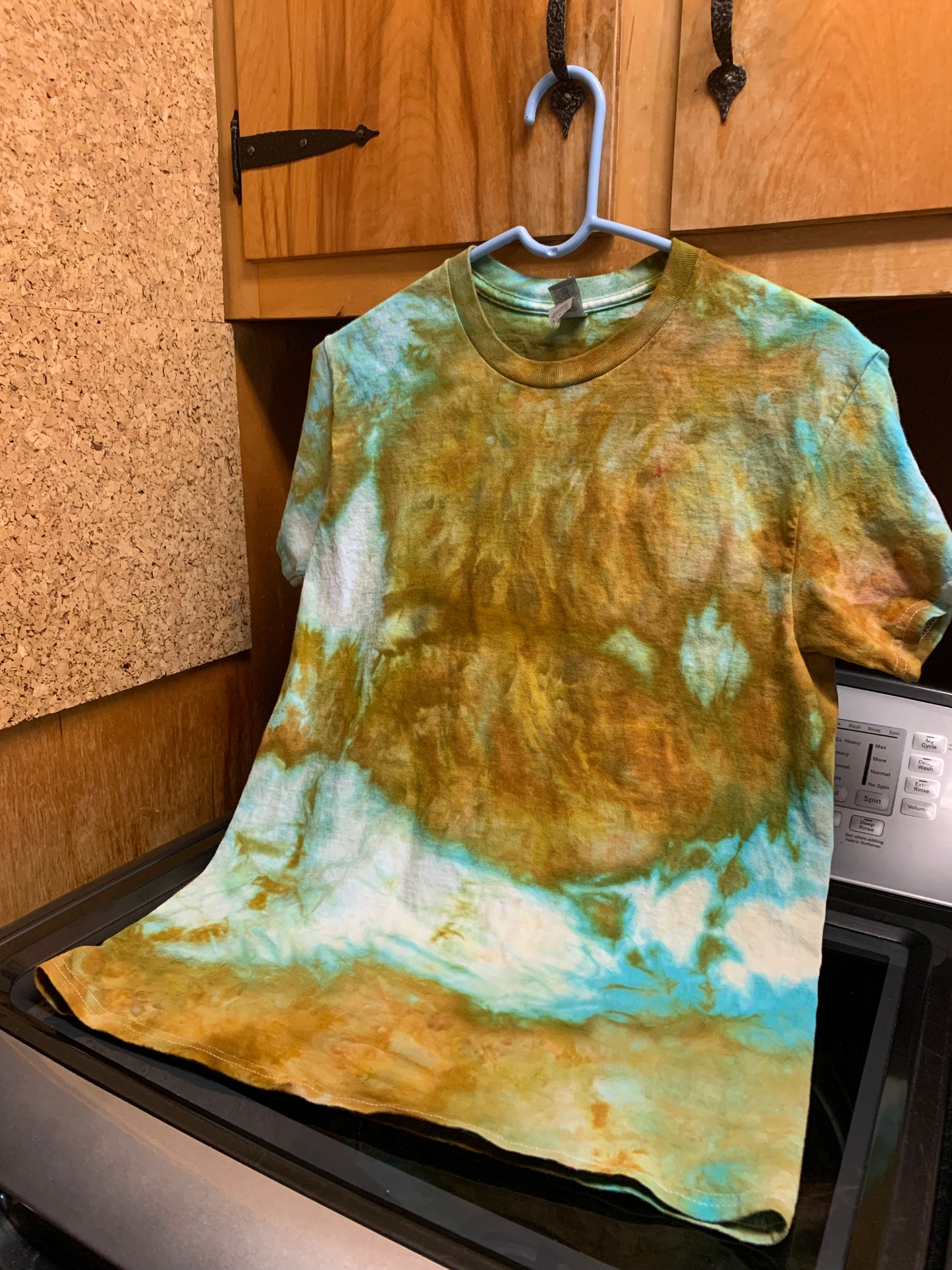 White,Turquoise & Gold One of a Kind Tie Dye S Shirt