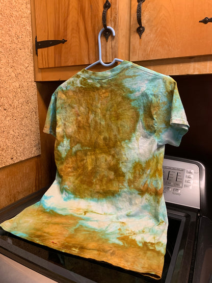 White,Turquoise & Gold One of a Kind Tie Dye S Shirt