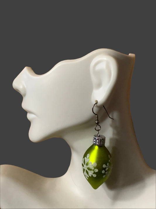 Green Christmas Ornament Earrings