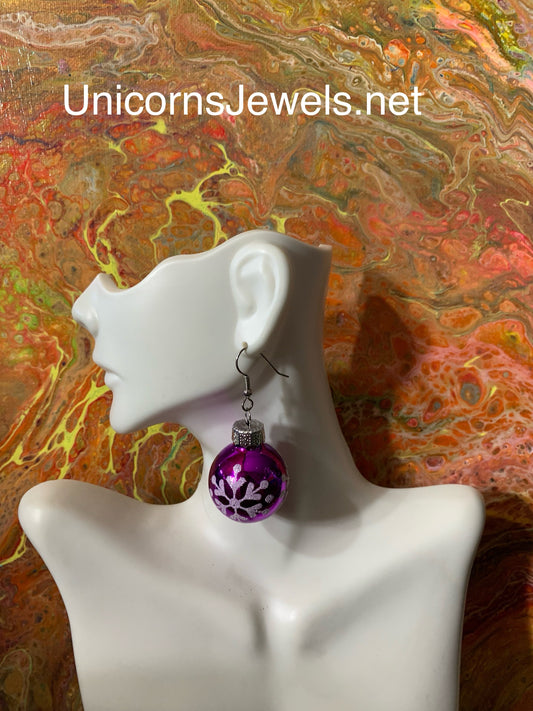 Purple Christmas Ornament Earrings