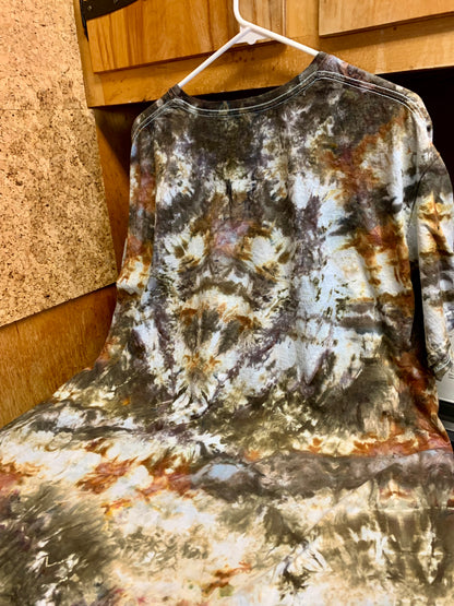 A 3X one of a kind tie dyed black brown Chaos  shirt