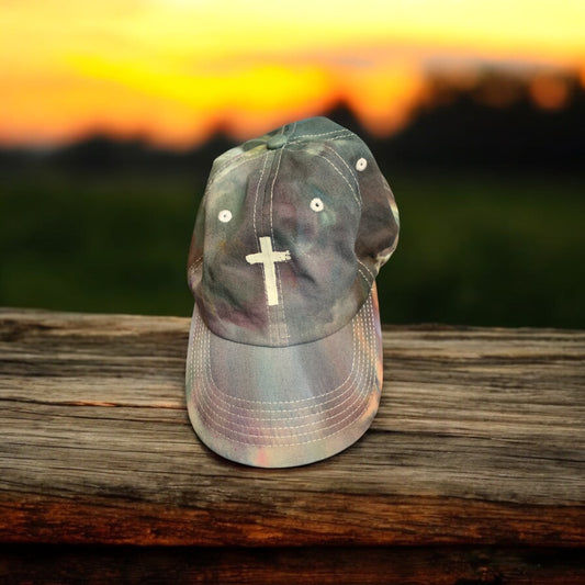 Tie dyed glow in the dark cross baseball hat